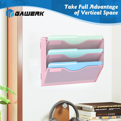 Gawerk 5 Tier Hanging Wall File Organizer, Mesh Mail Paper Orgnization Hanging File Folder Holder for Home Office, Black
