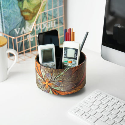 lizimandu Round Leather Art Supply Organizer,Remote Control Holder,360 Degree Spinning,Multi-Functional Pencil Holder,4 Compartments Desktop Stationary Organizer(1-Gold) - Colors A