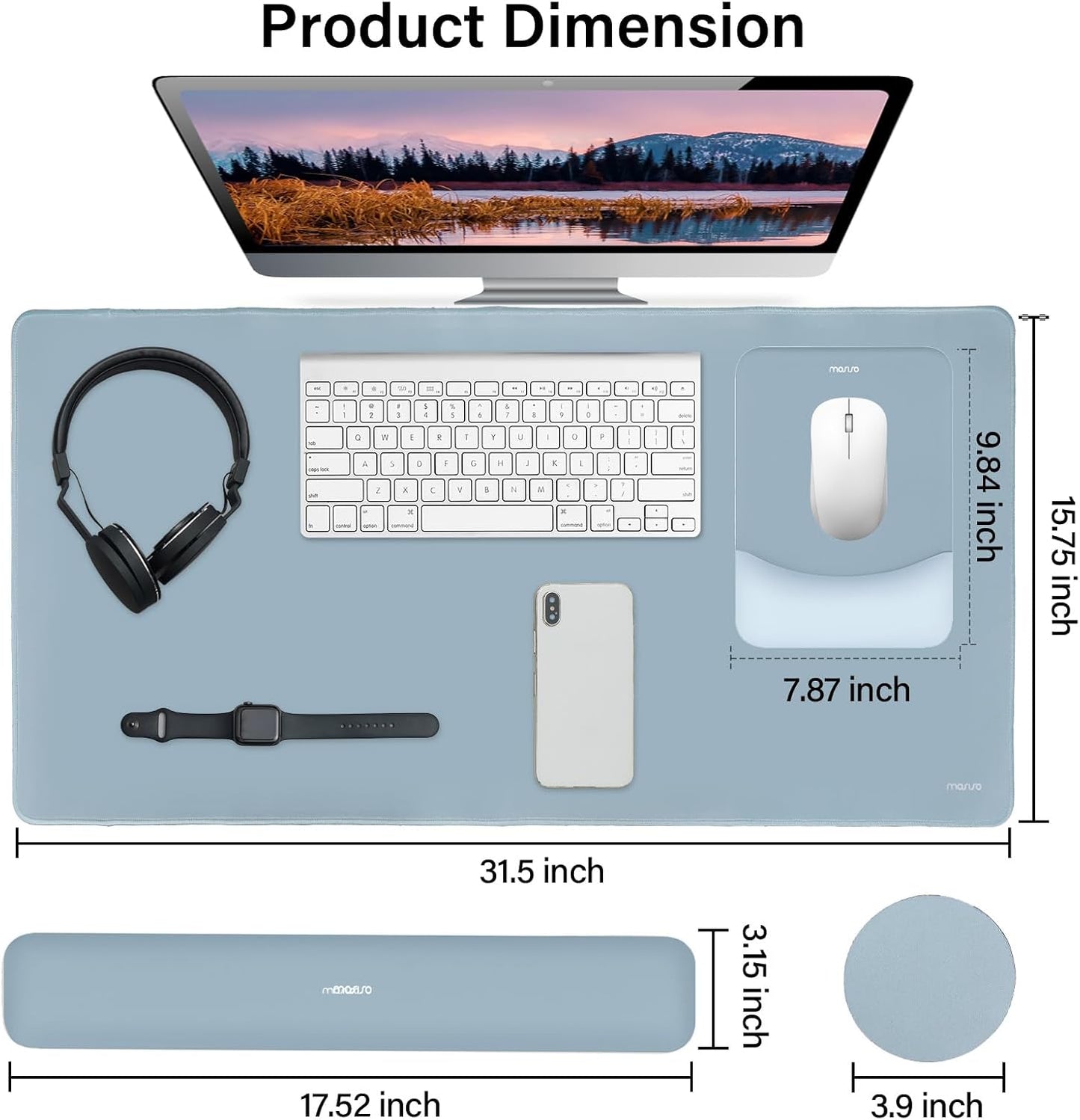 MOSISO Keyboard Mouse Pad Set, Large Gaming Mouse Pad&Rectangular Keyboard Wrist Rest&Mousepad with Wrist Rest&Coaster, Ergonomic Non-Slip&Easy Typing Pad with Curved Silicone Lining, Antique Green