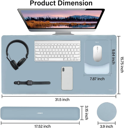 MOSISO Keyboard Mouse Pad Set, Large Gaming Mouse Pad&Rectangular Keyboard Wrist Rest&Mousepad with Wrist Rest&Coaster, Ergonomic Non-Slip&Easy Typing Pad with Curved Silicone Lining, Antique Green
