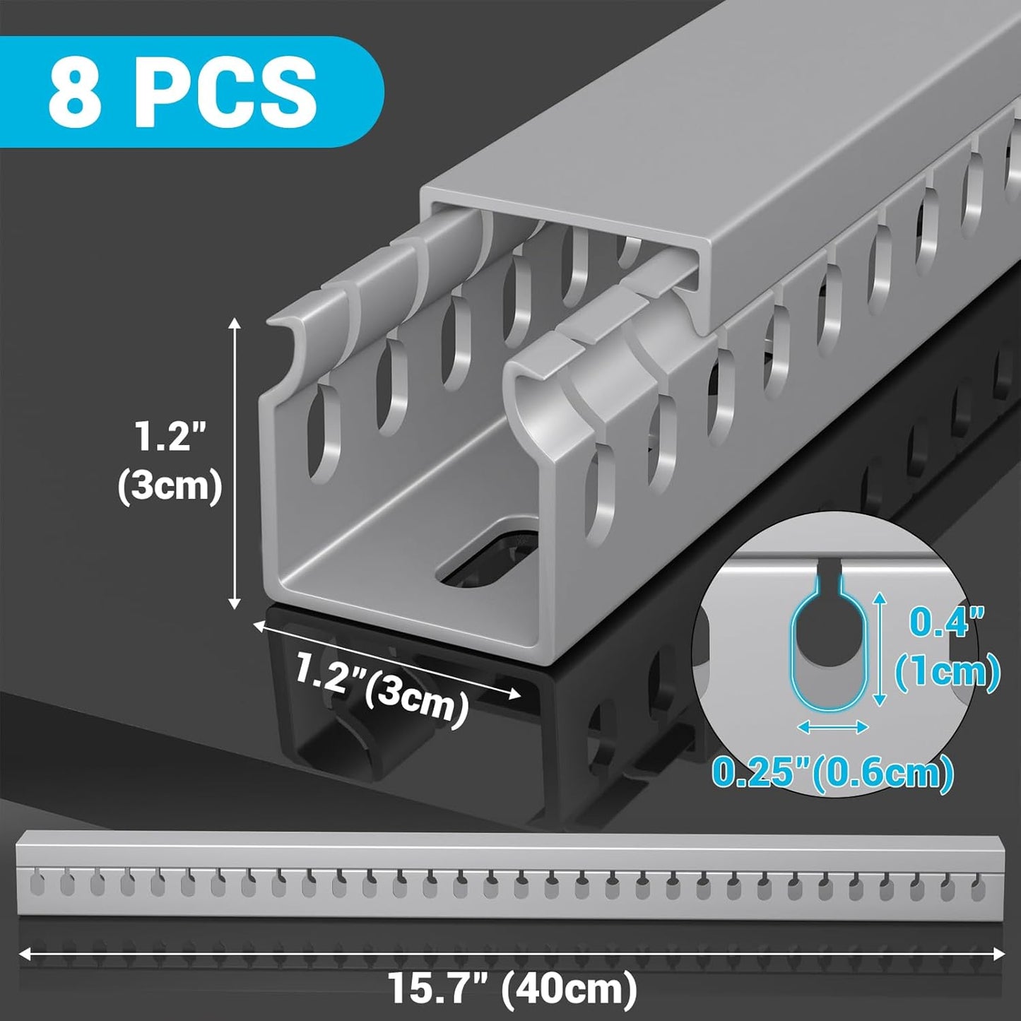 Open Slot Wire Duct Kit, 62.8"(4 x 15.7) Server Rack Cable Management, Cable Management Raceway for Hide Network HDMI VGA Cable, Wiring Raceway Cable Duct, Desk Wire Channel, 4 Pack, Grey