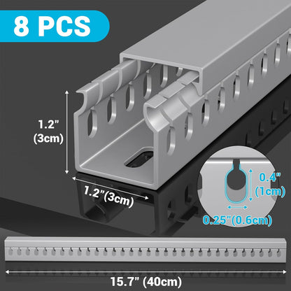 Open Slot Wire Duct Kit, 62.8"(4 x 15.7) Server Rack Cable Management, Cable Management Raceway for Hide Network HDMI VGA Cable, Wiring Raceway Cable Duct, Desk Wire Channel, 4 Pack, Grey
