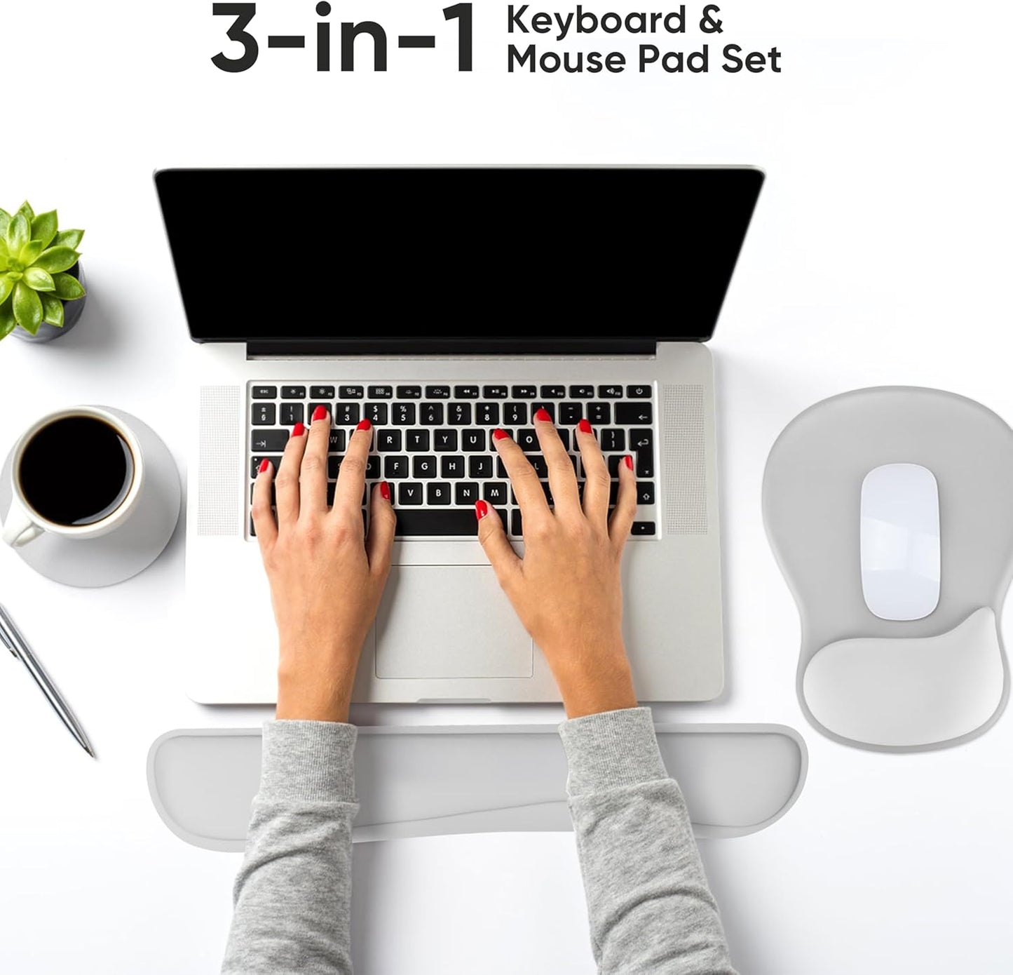 Wrist Rest Support for Mouse Pad Keyboard Set Circle Coaster Gaming Mouse Pad Ergonomic Gel Memory Foam Set for Computer, Laptop, Office, Pain Relief, Comfortably Typing Flowers KM-39