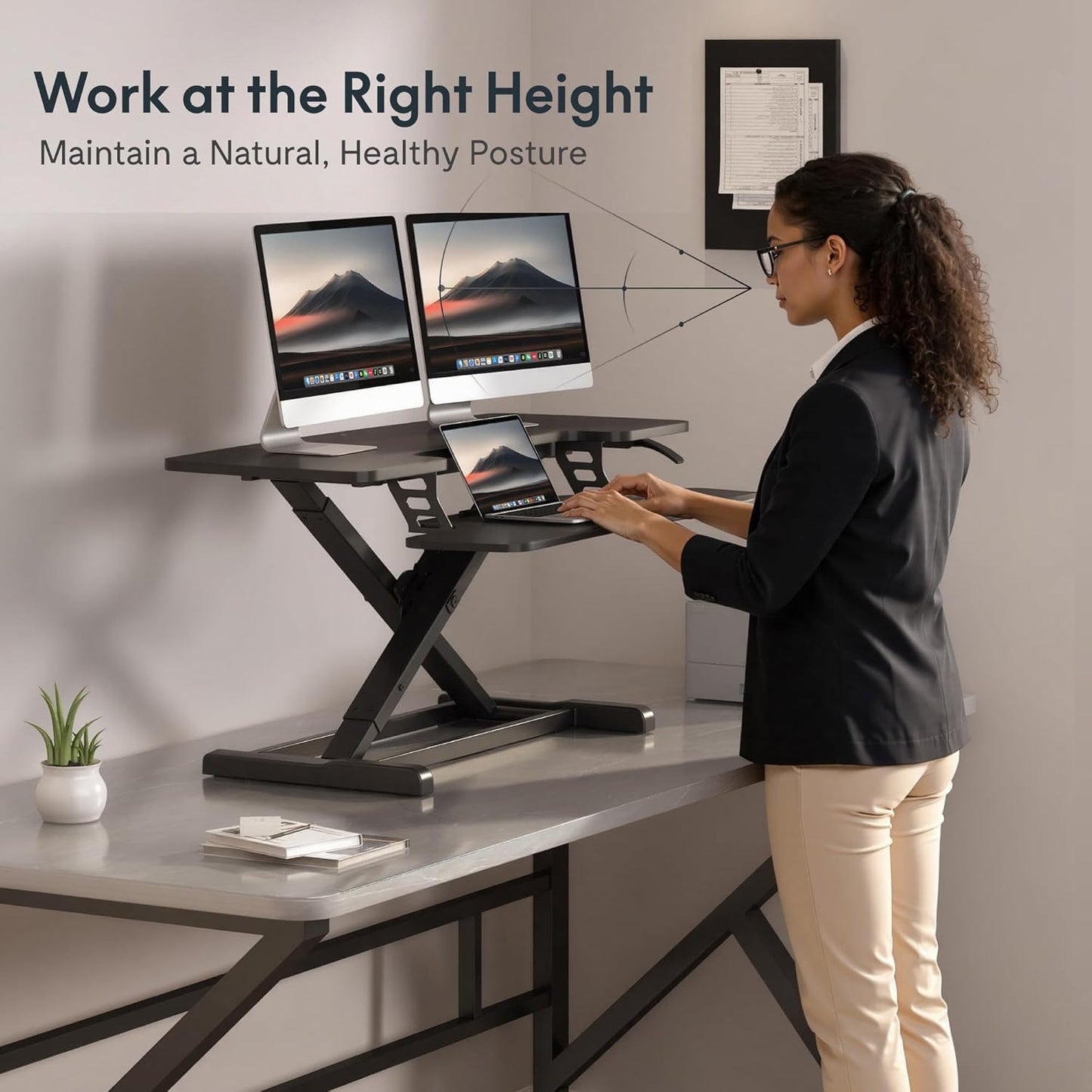FLEXISPOT Standing Desk Converter 28" Desk Riser for Small Spaces, Compact Desktop Riser Sit Stand Computer Workstation, Stand Up Desk Converter for Laptop & Single Monitor, Black