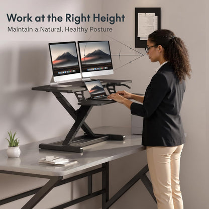 FLEXISPOT Standing Desk Converter 28" Desk Riser for Small Spaces, Compact Desktop Riser Sit Stand Computer Workstation, Stand Up Desk Converter for Laptop & Single Monitor, Black