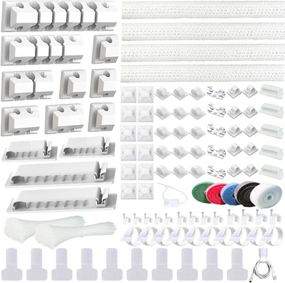 ELII 327 PCS Cable Management Kit 4 Cable Cable Sleeves,65 Cable Clips with 13Cord Holders,25 Roll Cable Organizer Straps,200 Fastening Cable Ties,20 Cable Zip Tie Mounts for Computer (Black)