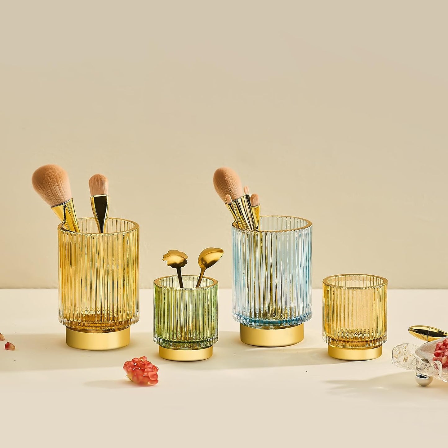 Makeup Brush Holder Organizer,Toothbrush Holders,Desk Pen Pencil Holder,Multifunctional Vintage Glass Brush Cup（L/Green/A3-6-US）