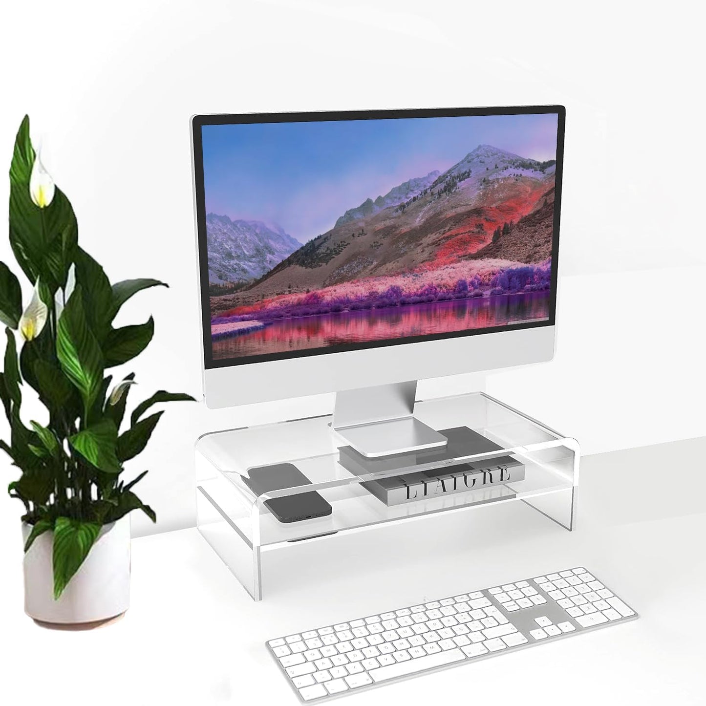 Acrylic Monitor Stand, 2 Tier Computer Monitor Stand Riser，16 inch Acrylic Computer Monitor Stand Riser for iMac, PC, Desktop, Laptop, TV Screen with Extra Storage Space Home Office
