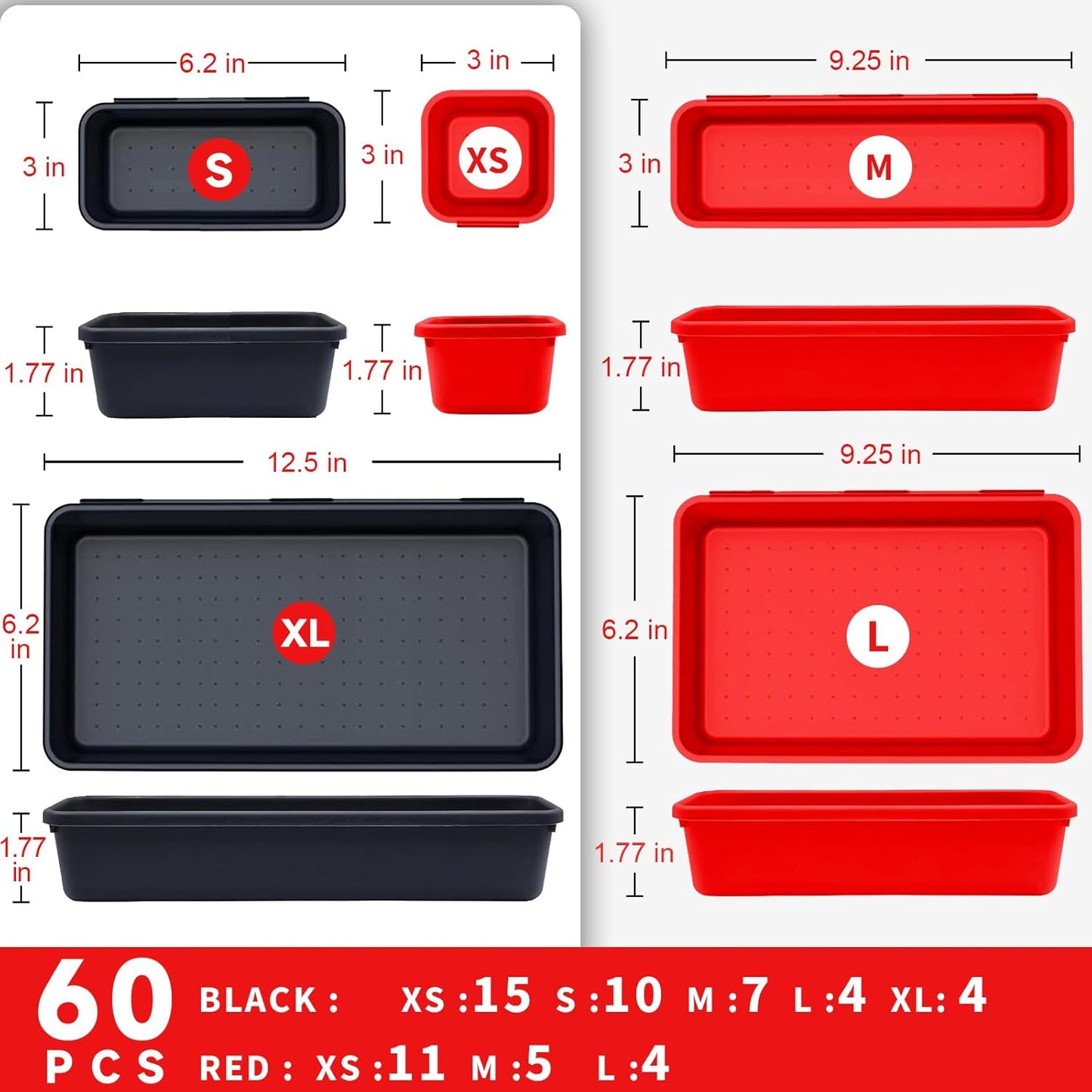 [60 PCS Upgraded] FLYVOLE Tool Box Organizer Tray, Toolbox Desk Drawer Organizer, Tool Box Tray, Toolbox Organization Storage for Rolling Tool Chest (60 PCS)