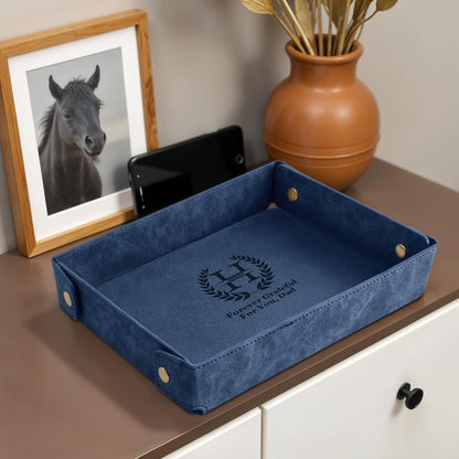 Engraved Leather Valet Tray for Men – Personalized Catchall with Custom Name for Desk, Dresser, Nightstand – Men's Organizer Tray for Keys, Wallet, Jewelry, Personalized Gift for Home, Office - Coffee