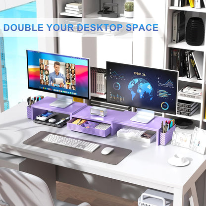 gianotter Dual Monitor Stand Riser, Desk Organizer With Drawer and 2 Pen Holders, Computer Monitor Stand, Shelf for Top of Desk, Black