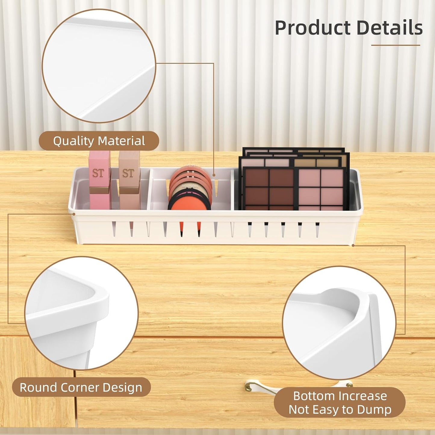 Desk Drawer Organizer Tray, 4 Pack Expandable Drawer Organizer with Dividers Adjustable, Bathroom Organizer Bins for Junk, Office, Makeup, Kitchen Utensil