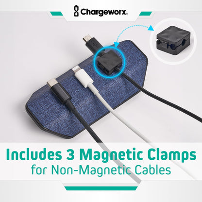 CHARGEWORX Magnetic Cable Organizer – Weighted Non-Adhesive Cord Holder with 3 Magnetic Clips for USB-C, Lightning & MagSafe Cables – Desk, Office & Nightstand Cable Management