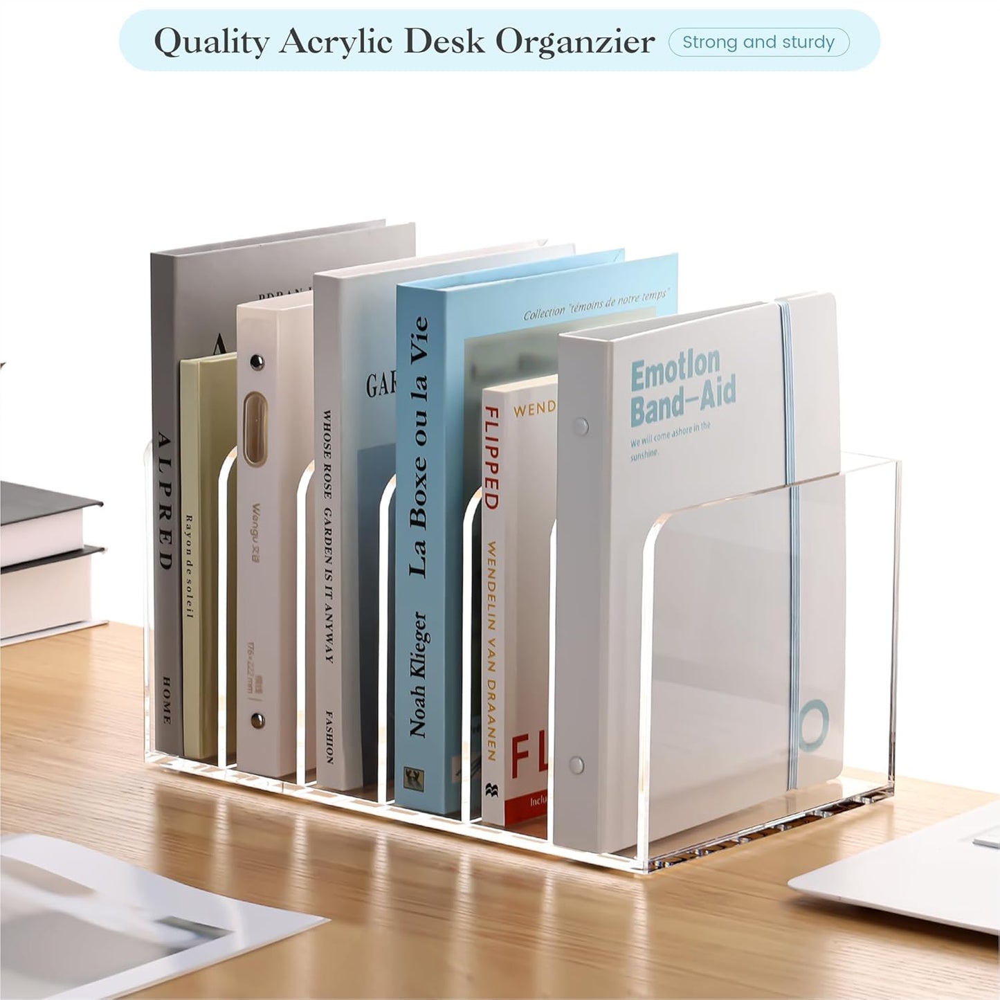 YUXUN Acrylic Magazine Holder,Clear Desk Organizer File Sorter for Notebook,Paper,Envelope,Magazine, Book Storage-Office/Home/Classroom Organization(4 Compartments,B5)