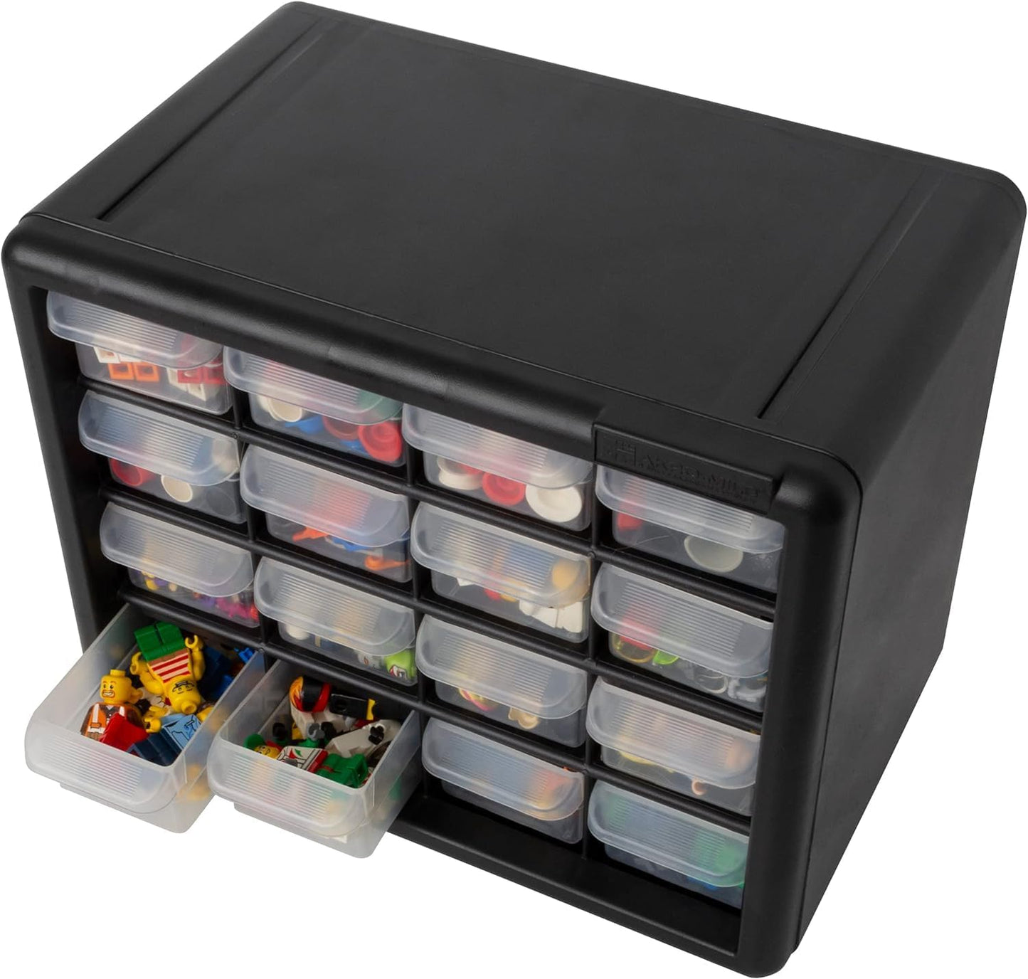 Akro-Mils 24-Drawer Plastic Drawer Storage Cabinet for Garage Organization, Bead Organizer, Building Bricks Storage, Teacher Toolbox, Makeup Organizer, 20" W x 6" D x 16" H, 10124 Black