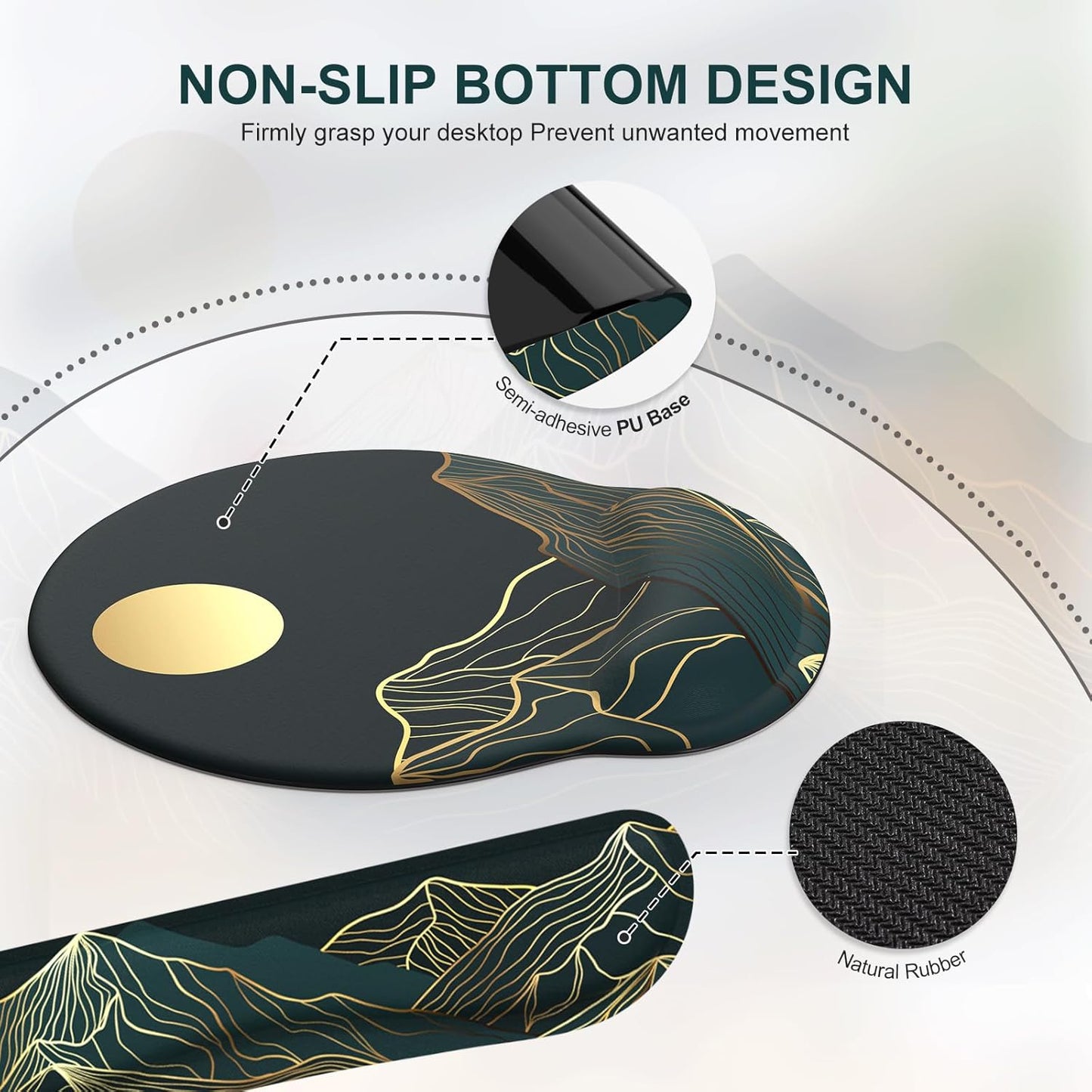 iCasso Desk Mat, Gaming Mouse Pad Wrist Support Set,4in1 XXL Large Mousepad + Keyboard Wrist Rest+Mouse Wrist Rest+Coaster Set with Ergonomic Design for Home Office Table Computer-Penoy
