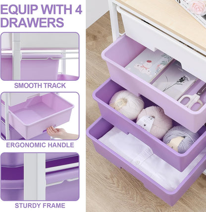 SYKIARIOL Utility Cart with 4 Drawers, Multipurpose Rolling Storage Cart with 4 Drawers and 2 Lockable Wheels, 4-Tier Rolling Storage Cart Organizer for Home Office Dorm, Bright White