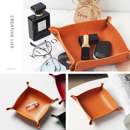Leather Valet Tray, Small Catchall Tray, Desktop Storage Organizer, EDC Dump Tray for Key, Phone, Jewelry, Wallet, Coin, Watch (Khaki-S)