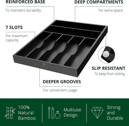 ROYAL CRAFT WOOD Luxury Bamboo Kitchen Drawer Organizer - Silverware Organizer, Utensil Holder & Cutlery Tray Drawer Dividers for Flatware (9 Slot, Natural)
