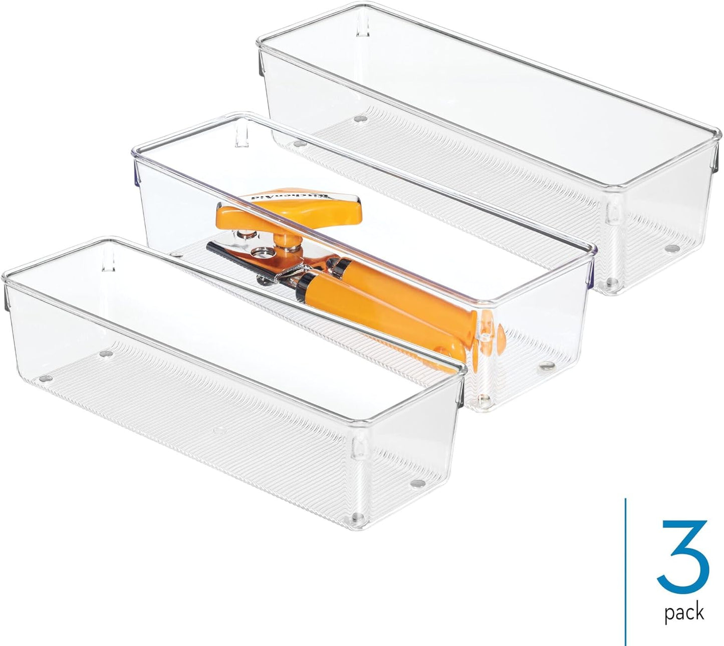 iDesign Plastic Drawer Organizer Bins - Storage for Kitchen, Bathroom, and Desk Drawers - Set of 6 - Clear