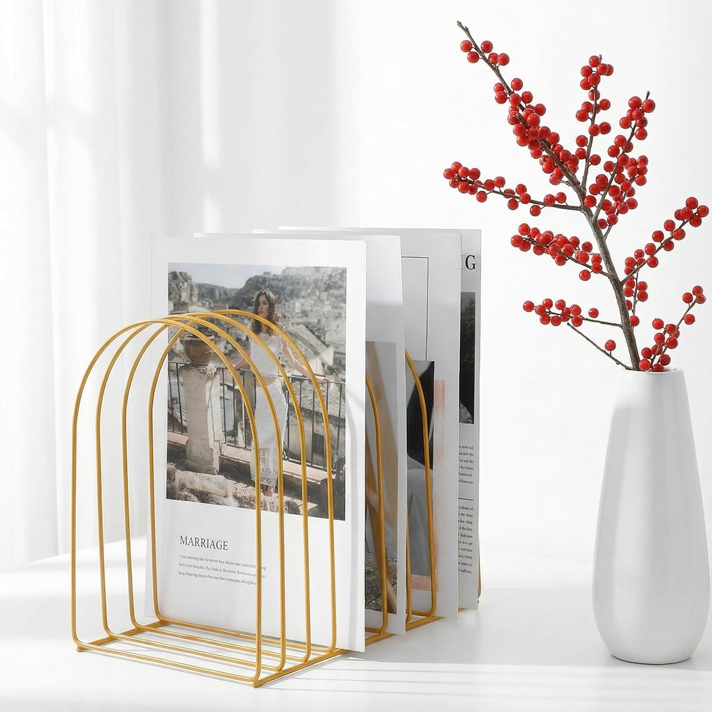 2 Pack Wire File Organizer for Desk, 9 Slots Gold File Organizer Metal File Holder Countertop Folder Stand Racks for Binder Storage Office Home Photography Prop