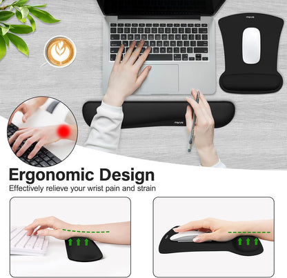 MOSISO Wrist Rest Support for Mouse Pad & Keyboard Set, Ergonomic Mousepad Non-Slip Base Home/Office Pain Relief & Easy Typing Cushion with Neoprene Cloth & Raised Memory Foam, Apricot