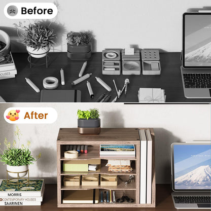 Creso hom Mail Sorter, File Organizer Desktop, Wood Desk Organizer with 3 Adjustable Shelves, Mail Holder for Office, Home, Letter Sorter File Holders for Envelopes, Supplies Magazines, Rustic Brown