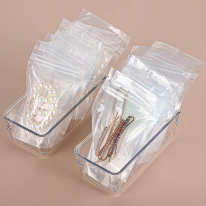 Ohlove 6 Pcs Large Clear Plastic Drawer Organizers Tray 15" x 6.3" Storage Bins with 25 Pcs Non-Slip Pads for Makeup, Jewelries, Kitchen Utensils, Bathroom and Office