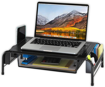Simple Houseware Metal Desk Monitor Stand Riser with Organizer Drawer, White