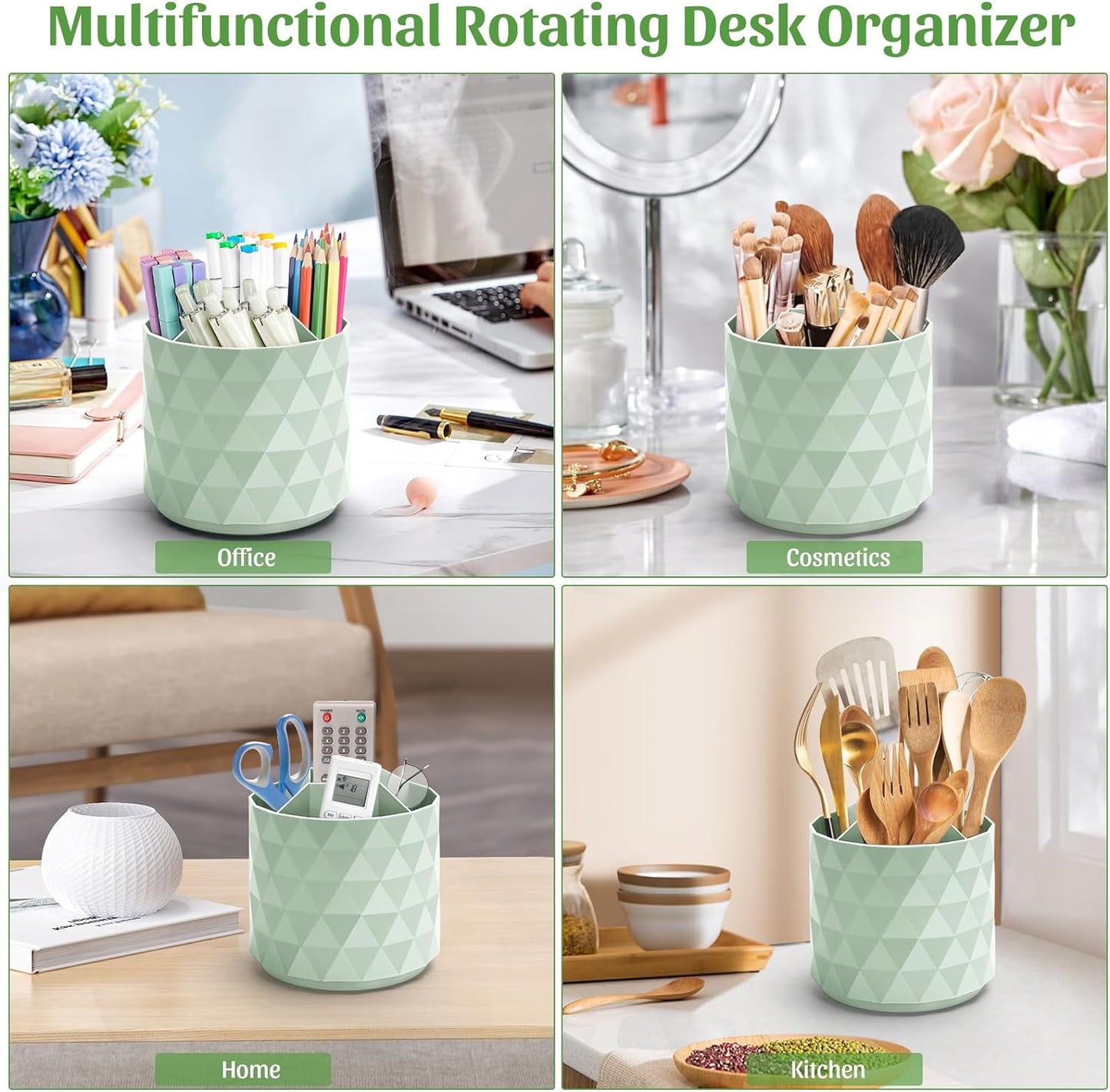 minimaliving Desk Organizer,Sparkling Diamond-like Pen Holder for Desk 360°Rotating Office Accessories,Pencil Cup with 5 Compartments Storage Box Caddy for Office,School,Home,Art Supply(White)