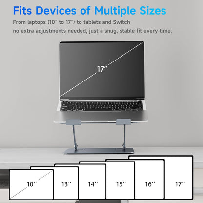 Laptop Stand - Adjustable Ergonomic Laptop Riser, Portable Foldable Aluminum Laptop Holder Perfect for Desk, Bed, Couch & Lap - Space Saving - Silver