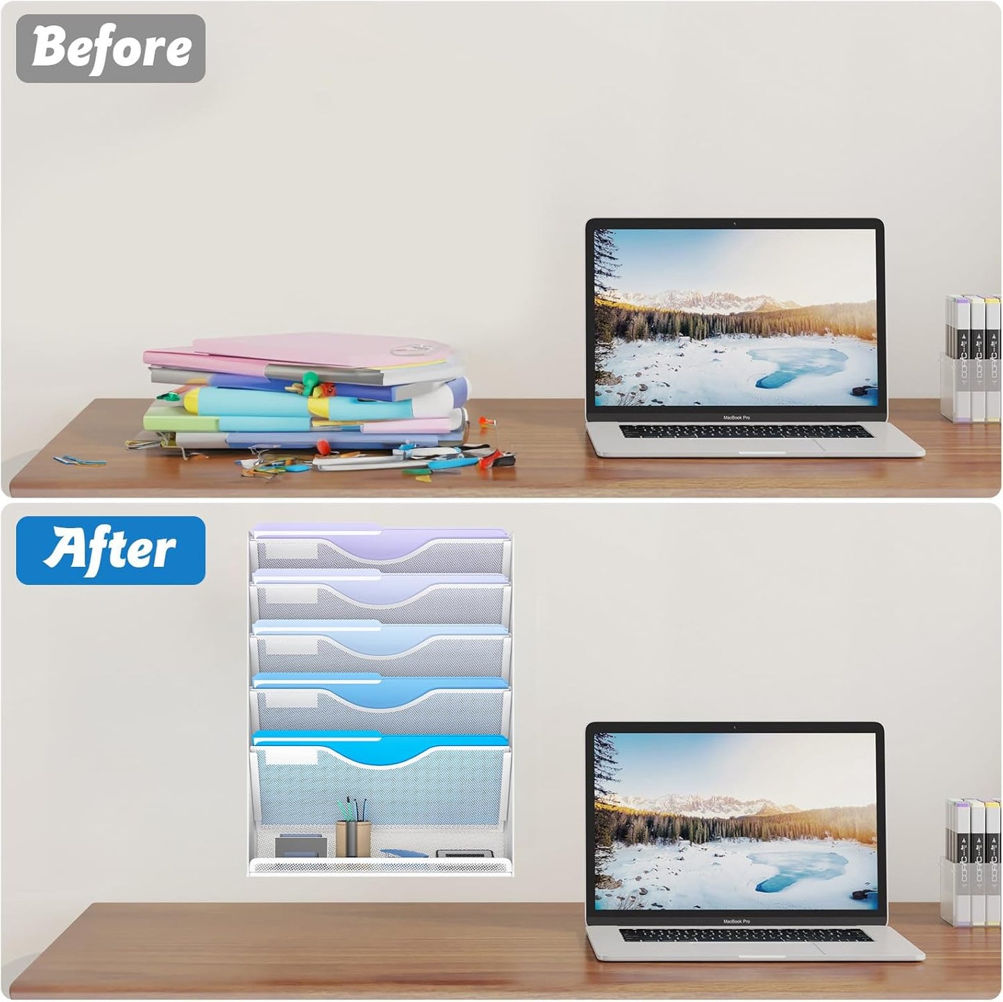 Gawerk 5 Tier Hanging Wall File Organizer, Mesh Mail Paper Orgnization Hanging File Folder Holder for Home Office, Black
