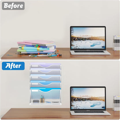 Gawerk 5 Tier Hanging Wall File Organizer, Mesh Mail Paper Orgnization Hanging File Folder Holder for Home Office, Black