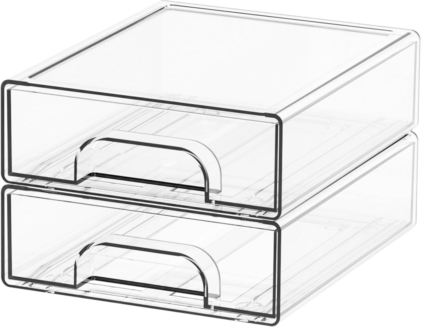 Yieach 4 Pack Clear Stackable Storage Drawers,4.4'' Tall Acrylic Drawer Containers for Organizing,Bathroom Organizers and Storage Bin Box,Plastic Makeup,Medicine Organizer Bins for Cabinet,Undersink