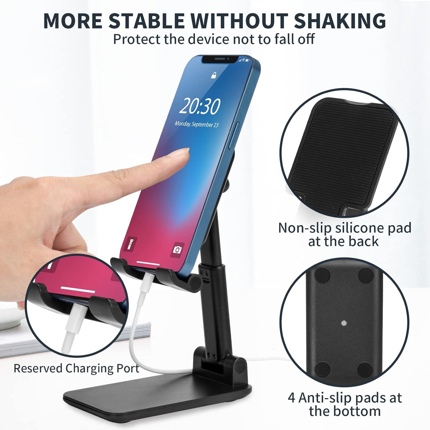 HOTEMIA Cell Phone Stand,Adjustable Foldable Phone Stand for Desk Taller iPhone Stand Compatible with All Smart Phone Desk Accessories(Green)