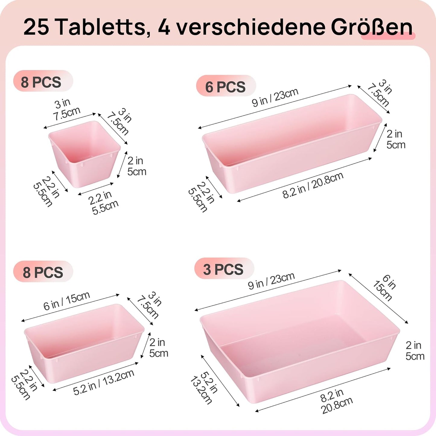 Vtopmart 25 PCS Clear Plastic Drawer Organizers Set, 4-Size Versatile Bathroom and Vanity Drawer Organizer Trays, Storage Bins for Makeup, Bedroom, Kitchen Gadgets Utensils and Office