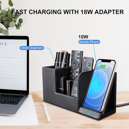 Wireless Charger with Desk Organizer, Wireless Charging Station for iPhone 13/13 Pro Max/13 Pro/12 Series/11/XS Max/XR/X/8Plus/SE 2, Wireless Charging Stand with Leather… (Marble)