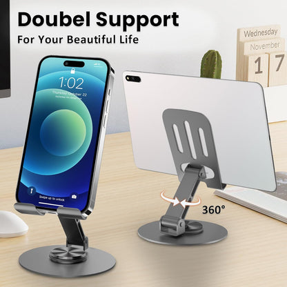 Universal Metal Cell Phone Stand, Multi-Angel Adjustable 360° Rotation Non-Slip Metal Phone Stand Compatible with iPhone 17 16 Pro Max and All Smartphones (Purple)