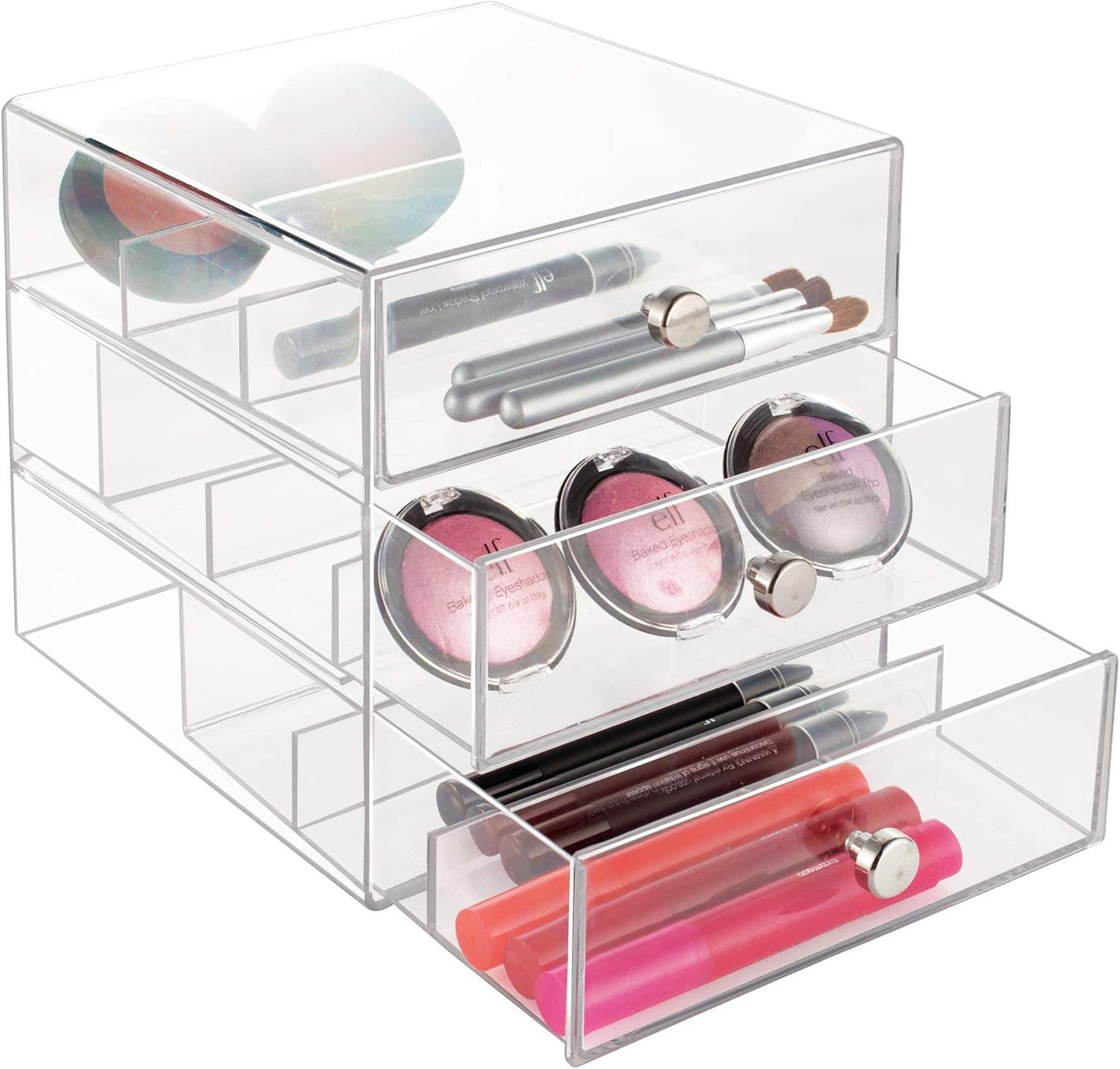 iDesign Divided 3-Drawer Stackable Organizer for Glasses, Sunglasses, and Readers - Black/Clear