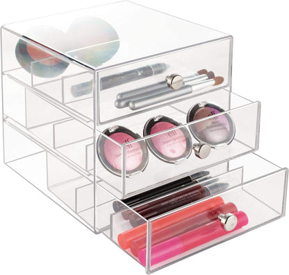 iDesign Divided 3-Drawer Stackable Organizer for Glasses, Sunglasses, and Readers - Black/Clear