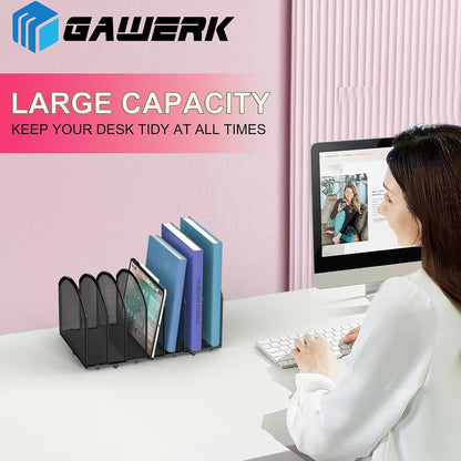 Gawerk 7-Section Desk File Organizer, Mesh Desktop Organizer File Sorter Office Organization Letter Holder, Vertical Desktop File Holder for Office Home, Black