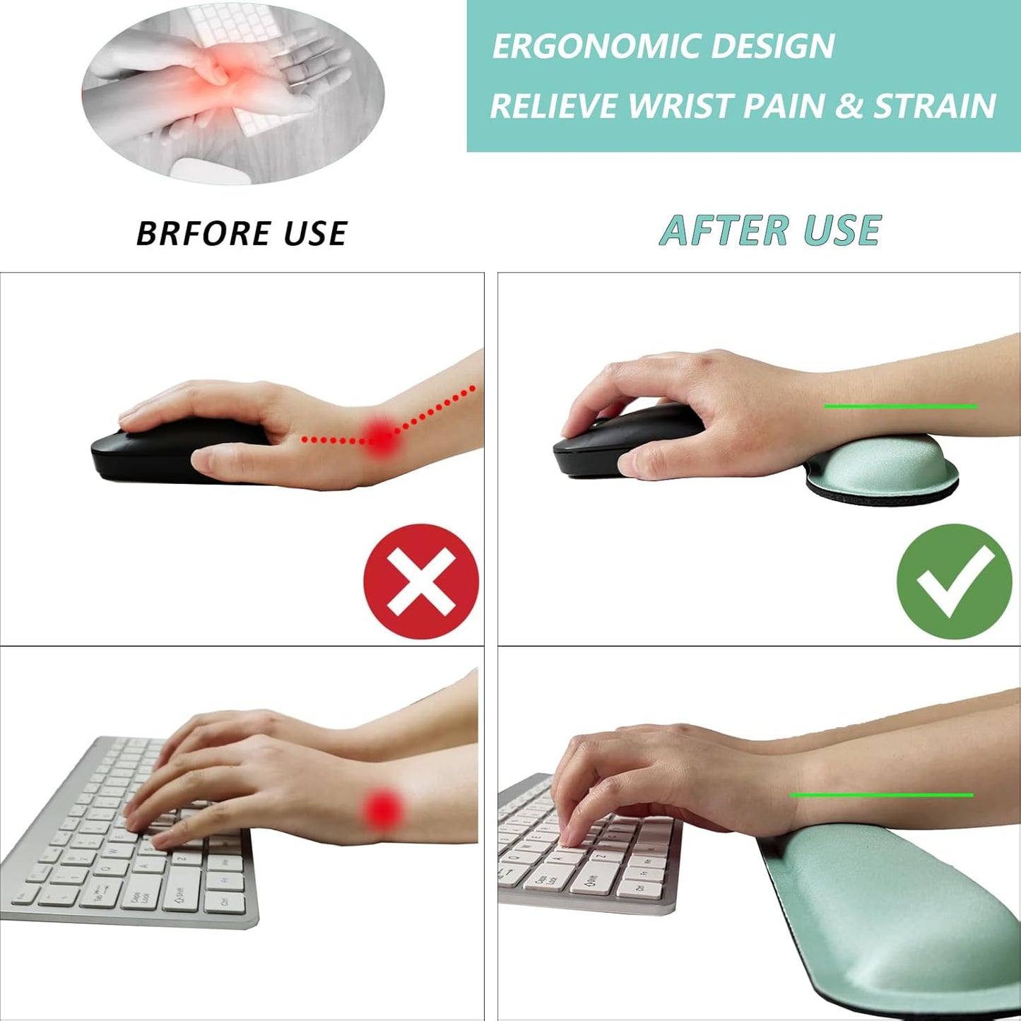 Keyboard Wrist Rest Mouse Wrist Support Set, Memory Foam Wrist Rest Pad for Computer Laptop Keyboard Mouse, Ergonomic Wrist Cushion Support for Typing Pain Relief, Gaming Home Office, Purple
