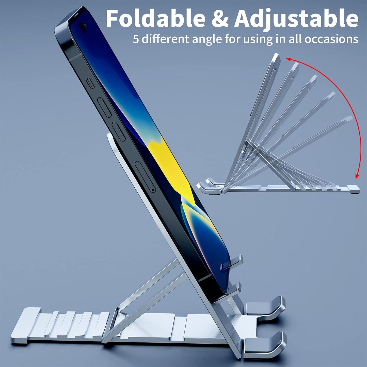 Cell Phone Stand for iPhone 17 Pro Max 17e 16e 16 15 14 13 for Samsung S26 Ultra S25 S23 A17 A16 Pixel 10a Aluminum Adjustable Cradle Holder Tablet Kickstand for iPad mini Air Desk Home Office,Silver