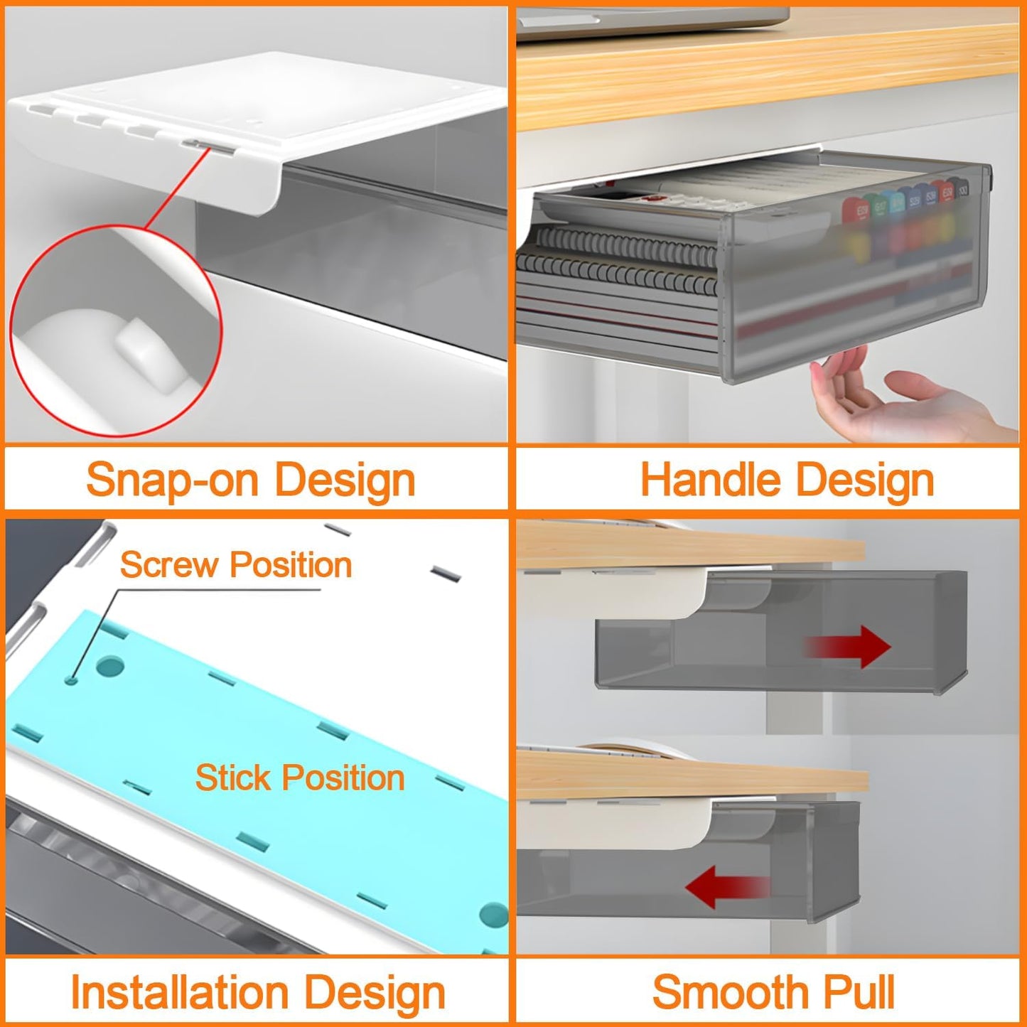 SVNNELP Under Desk Table Drawer Storage Organizer,2 Pack Large & Small Attachment Desk Drawers - Hidden Desktop Organizer,Slide out Drawer for Storage Pencil & Home Office Gadgets (S+L)