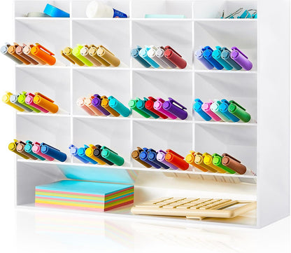 MotiMind Acrylic Pen Organizer Storage for 250 Markers Vertical Marker Organizer Acrylic Pen Display Holder for Office Desk Desktop Stationery Pencil Storage, Clear, 13 x 4 x 12.4 Inch