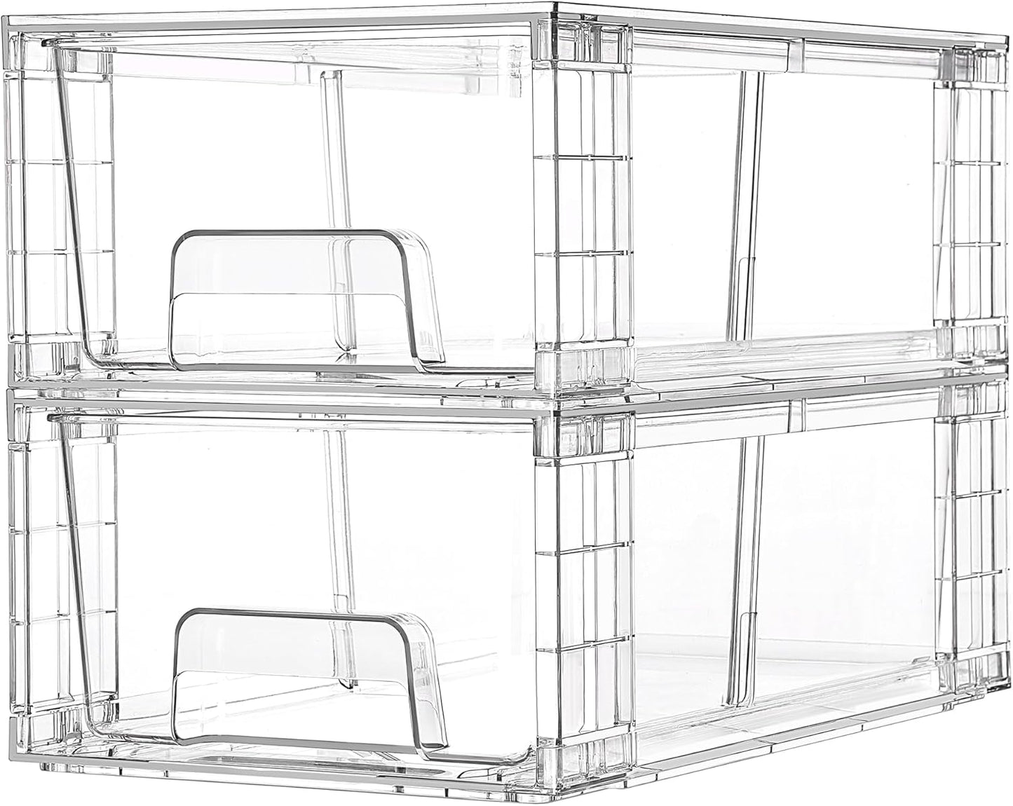 Vtopmart 4 Pack Stackable Storage Drawers,Clear Acrylic Drawer Organizers with Handles, Easily Assemble for Fridge, Bathroom,Kitchen Undersink,Cabinet,Pantry Organization and Storage