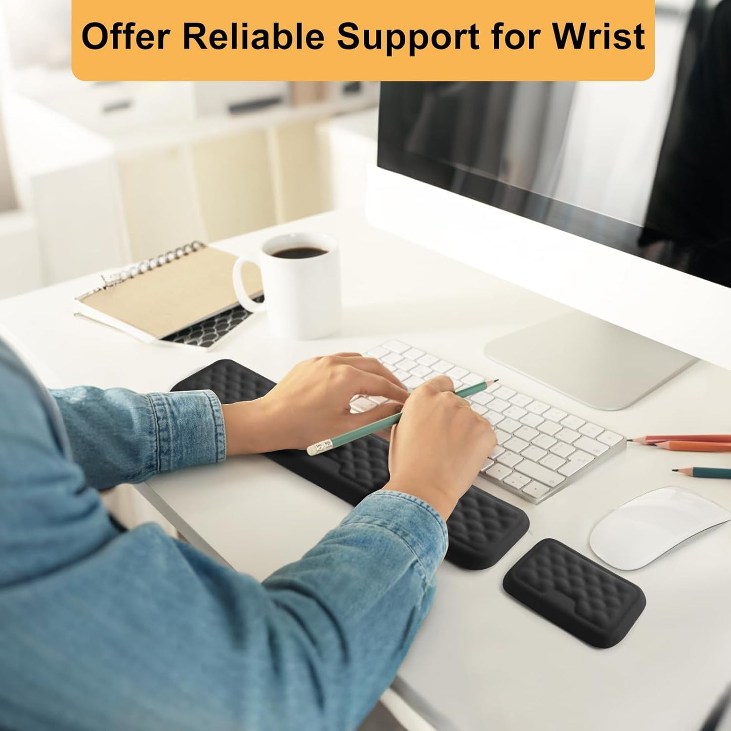 Keyboard Wrist Rest Mouse Wrist Support, Memory Foam Wrist Rest Pad for Computer Laptop, Ergonomic Wrist Cushion Support for Typing Pain Relief, Gaming Home Office, Pink