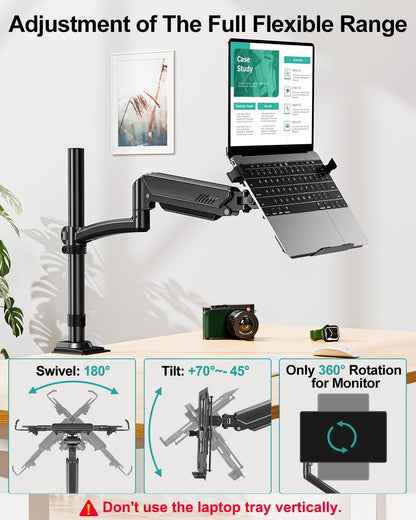 MOUNT PRO Laptop Arm Mount for Desk, 2 in 1 Function Monitor Laptop Stand, Fits Max 17" Notebook and 32" Computer Screen, Aluminum Single Monitor Holder with Adjustable Tray, Holds up to 22lbs