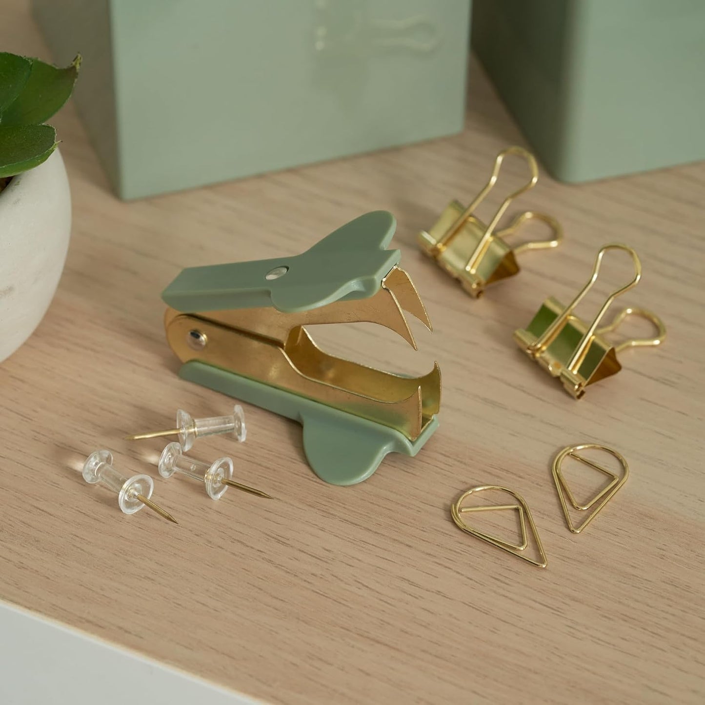 Aesthetic Desk Accessories Set - A Complete Desktop Organizer Set For Women Enhances Any Office Decor - An Office Supplies Kit w Gold Finish incl. Pen Holder, Scissors, Stapler, Tape Dispenser & More