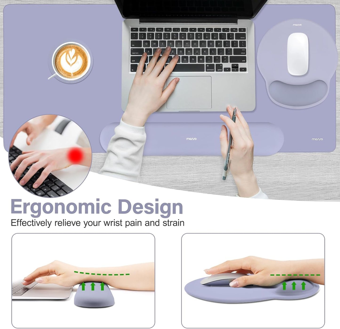 MOSISO Wrist Rest for Keyboard Mouse Pad Set, Large Gaming Deskpad&Circle Curved Mousepad&Keyboard Wrist Rest&Coaster, Ergonomic Non-Slip Mousepad&Easy Typing Pad with Silicone Lining, Apricot